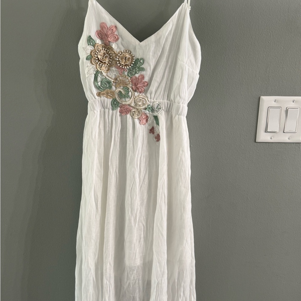 Say What? White Maxi Dress with Floral Embroidery - Picture 2 of 8